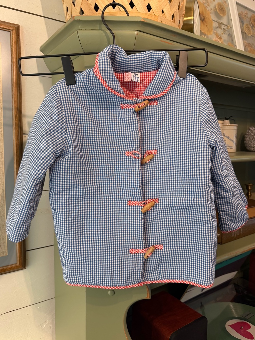 Vintage Orient Expressed Blue Gingham Toggle Jacket Size 2T Toddler Cottagecore